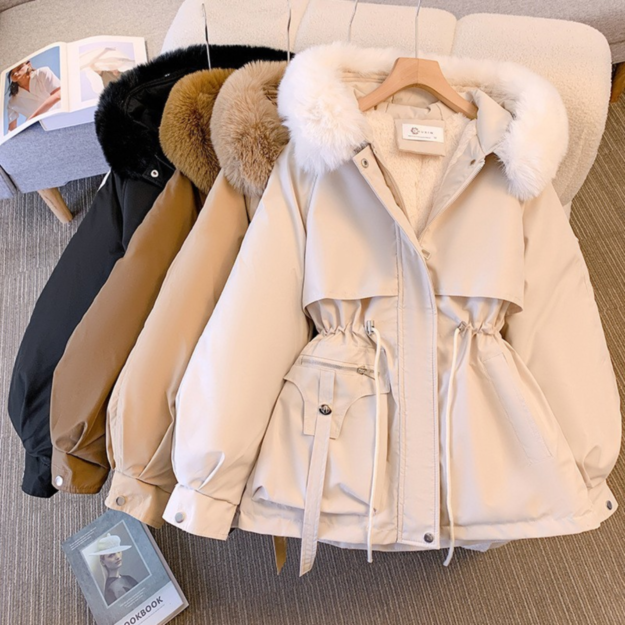 Parka Hiver Femme à Capuche et Doublure Chaude