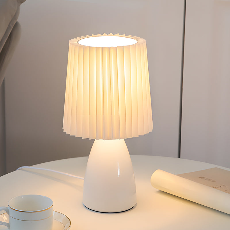 Lampe de Table Élégante en Tissu avec Base en Verre et Prise USB