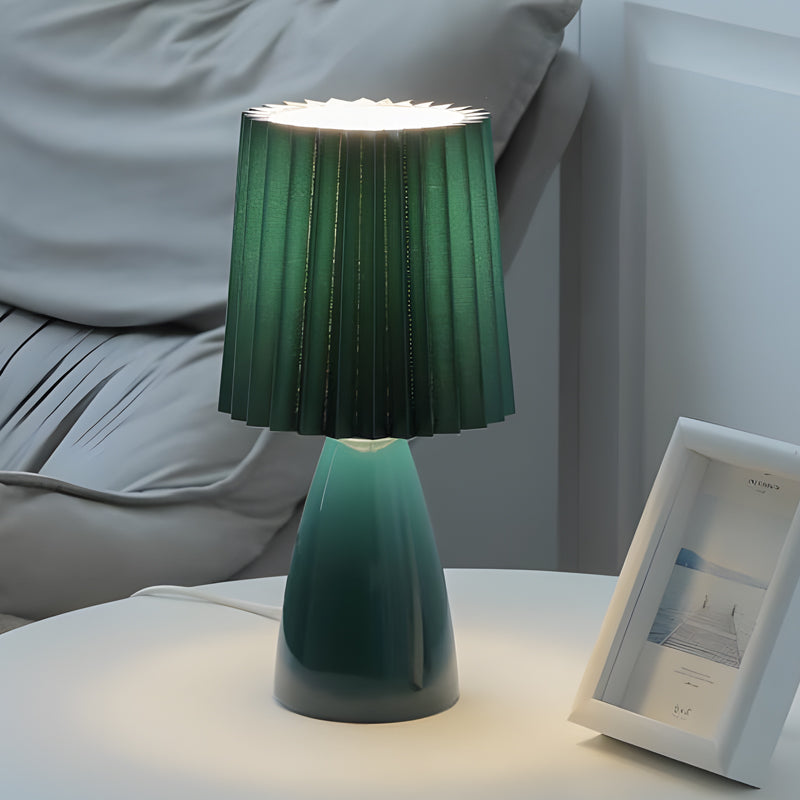 Lampe de Table Élégante en Tissu avec Base en Verre et Prise USB