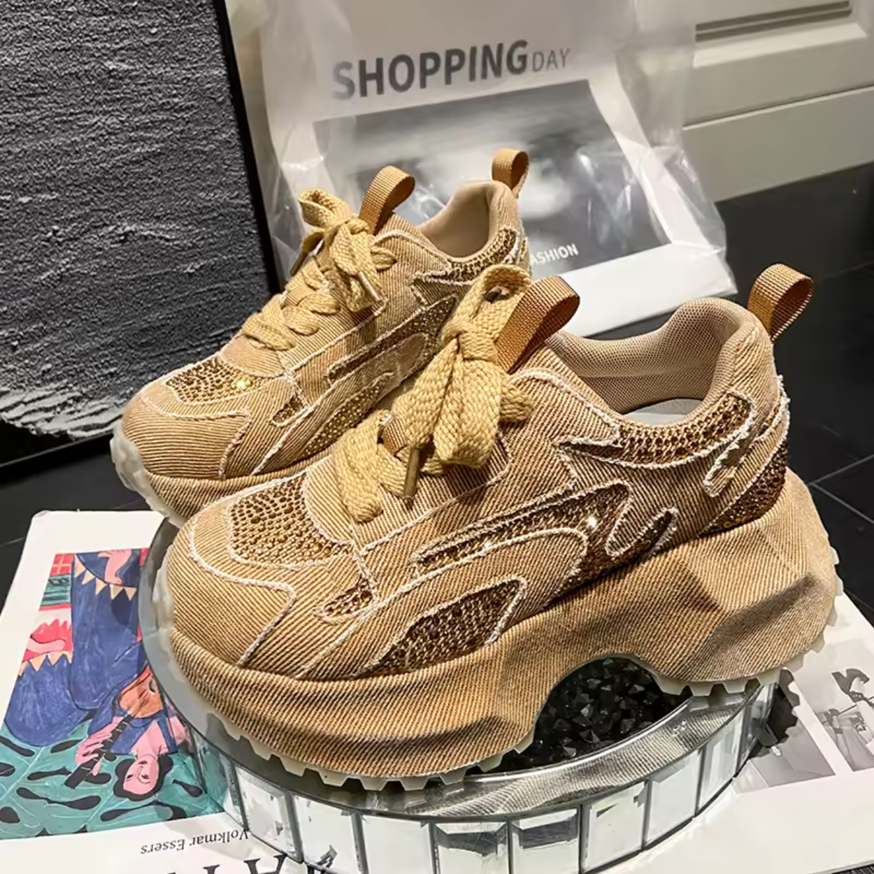 Baskets Femme Chunky à Paillettes Glamour