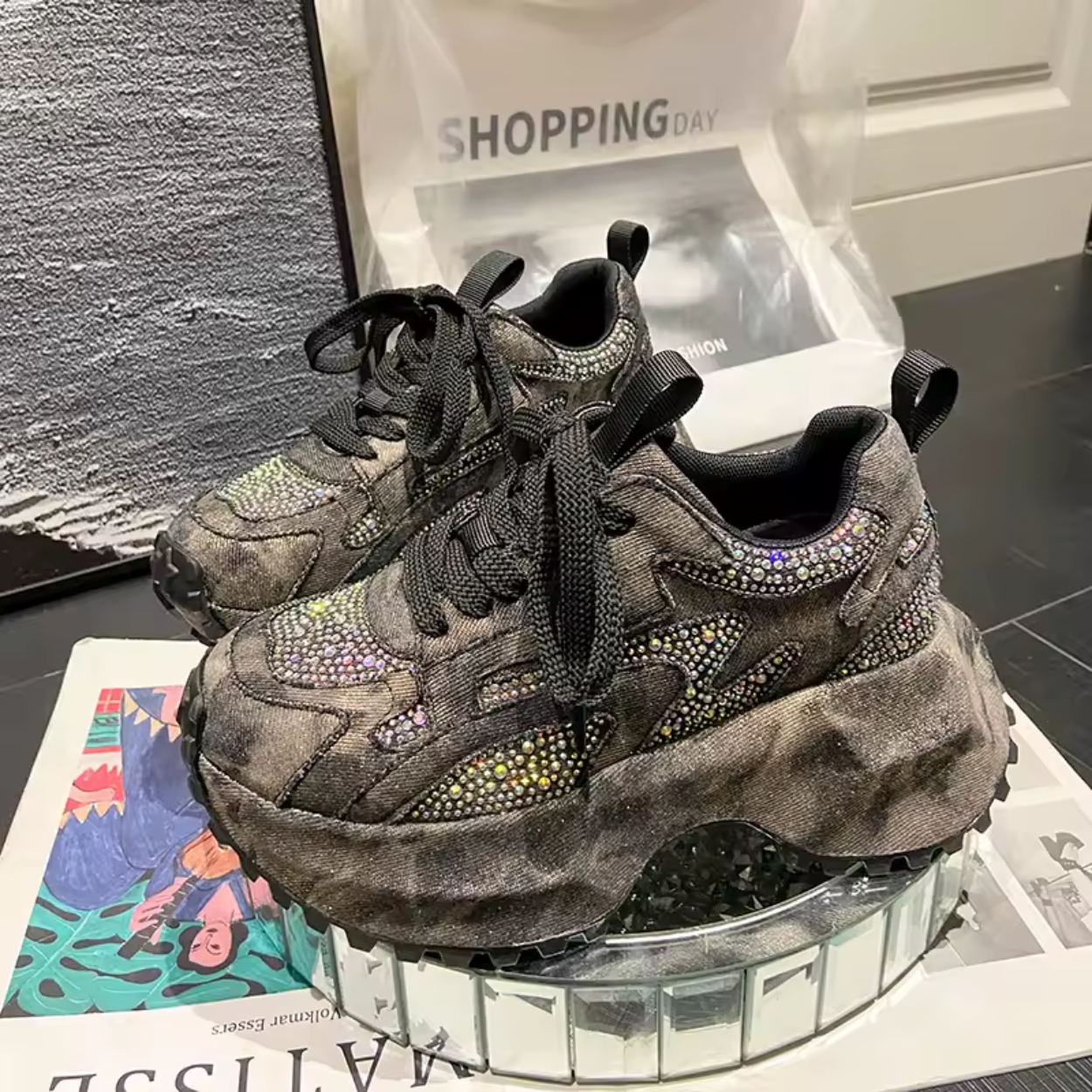 Baskets Femme Chunky à Paillettes Glamour