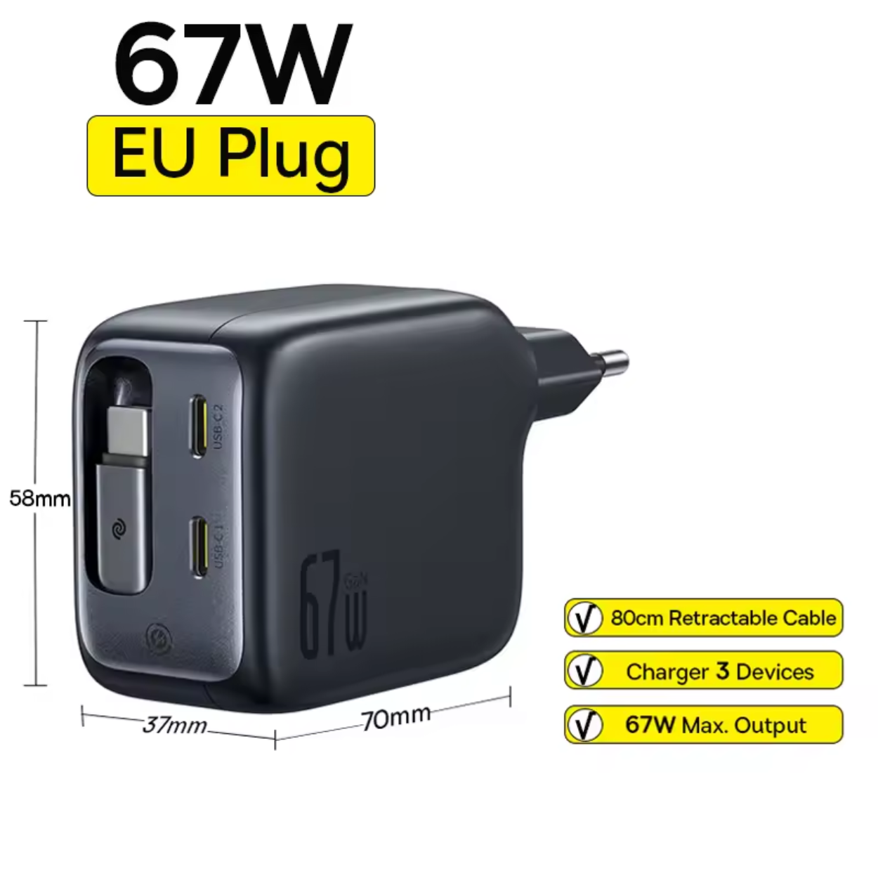 Chargeur USB-C 67W Rapide et Intelligent