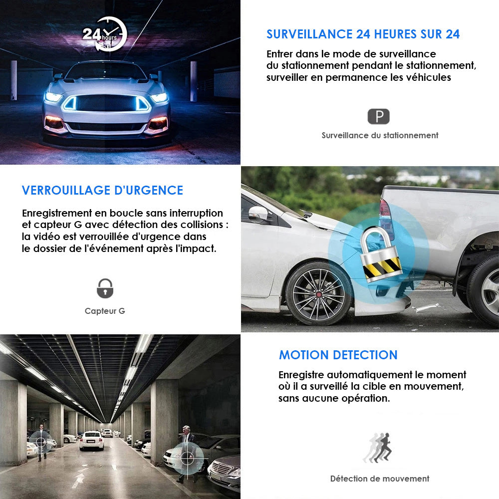 Caméra de Voiture Double Système Avant/Arrière Full HD