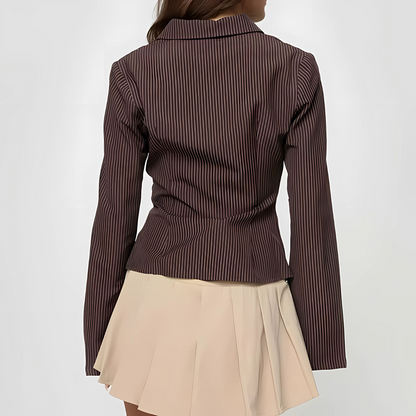 Chemisier à Rayures Brun Femme Élégant