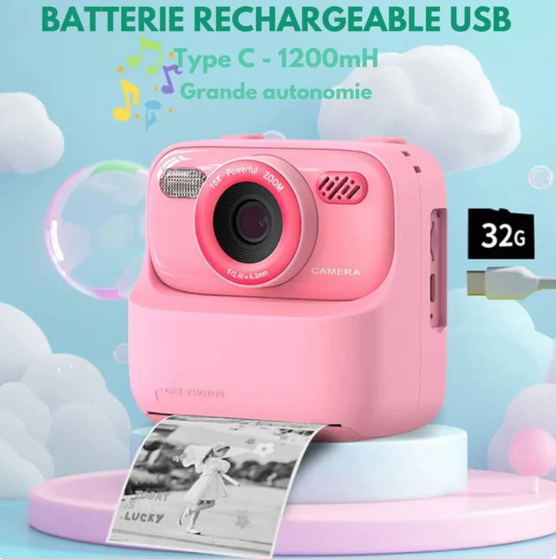 Marcherelle™ – Appareil Photo Enfant Instantané Ludique & Créatif avec Impression