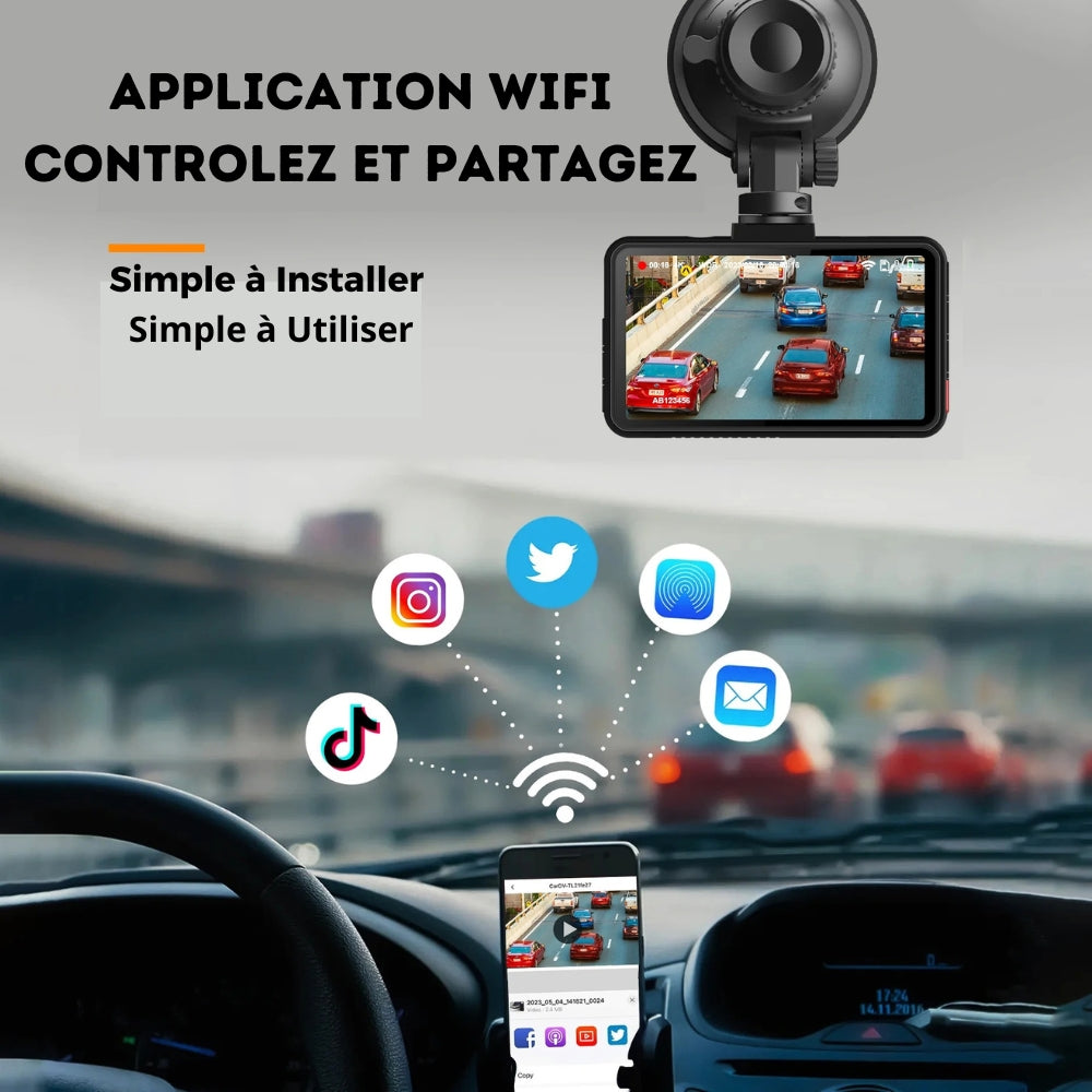 Marcherelle™ – Dashcam Voiture 4K – Vision Nocturne, WiFi & Stationnement 24h