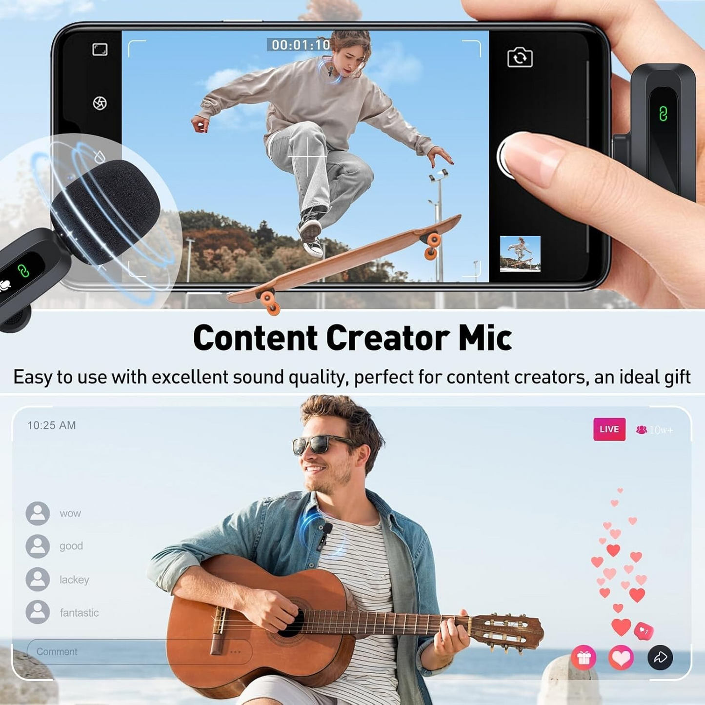 Marcherelle™ – Microphone Cravate Sans Fil USB-C Pour Un Son Clair Et Stable