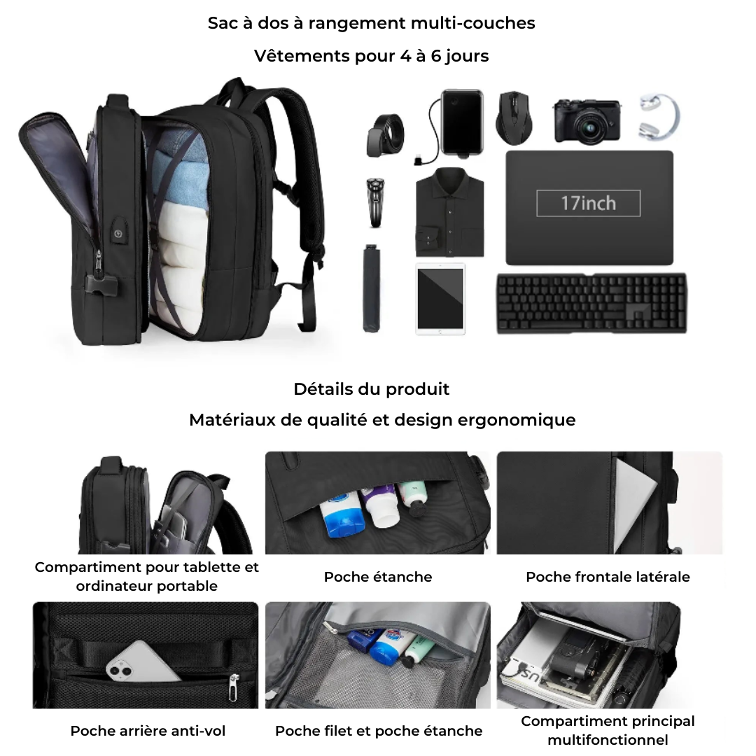 Marcherelle™ – Sac à Dos Unisex Imperméable 40L, Idéal en Voyage