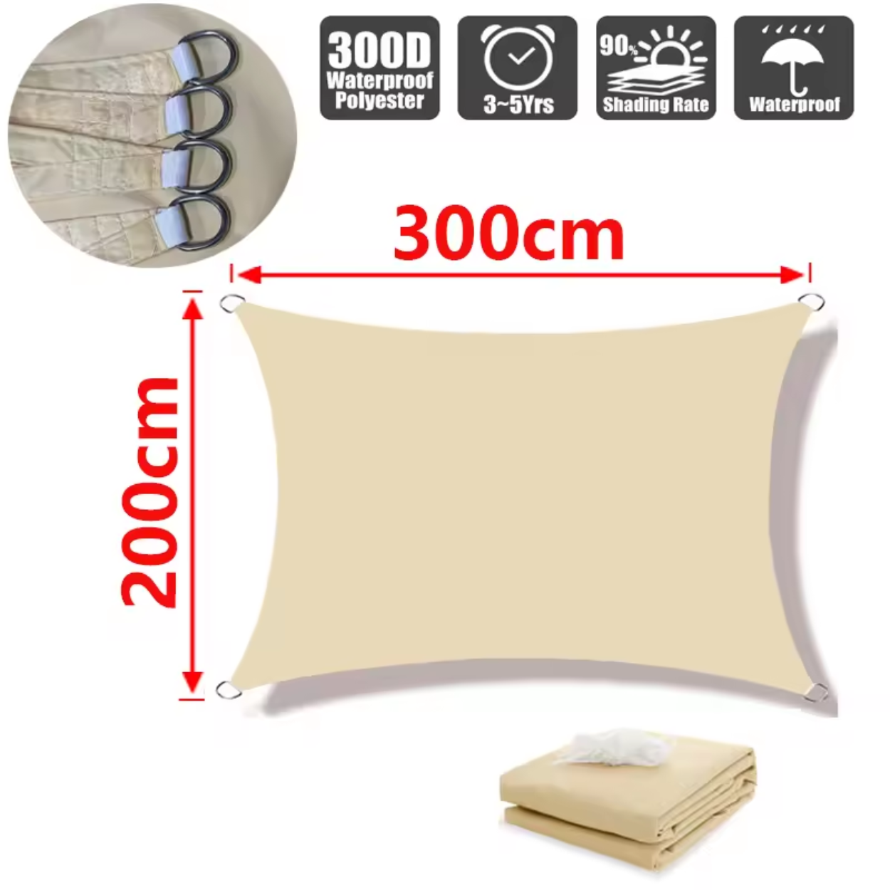 Voile d'ombrage résistant à l'eau en polyester léger
