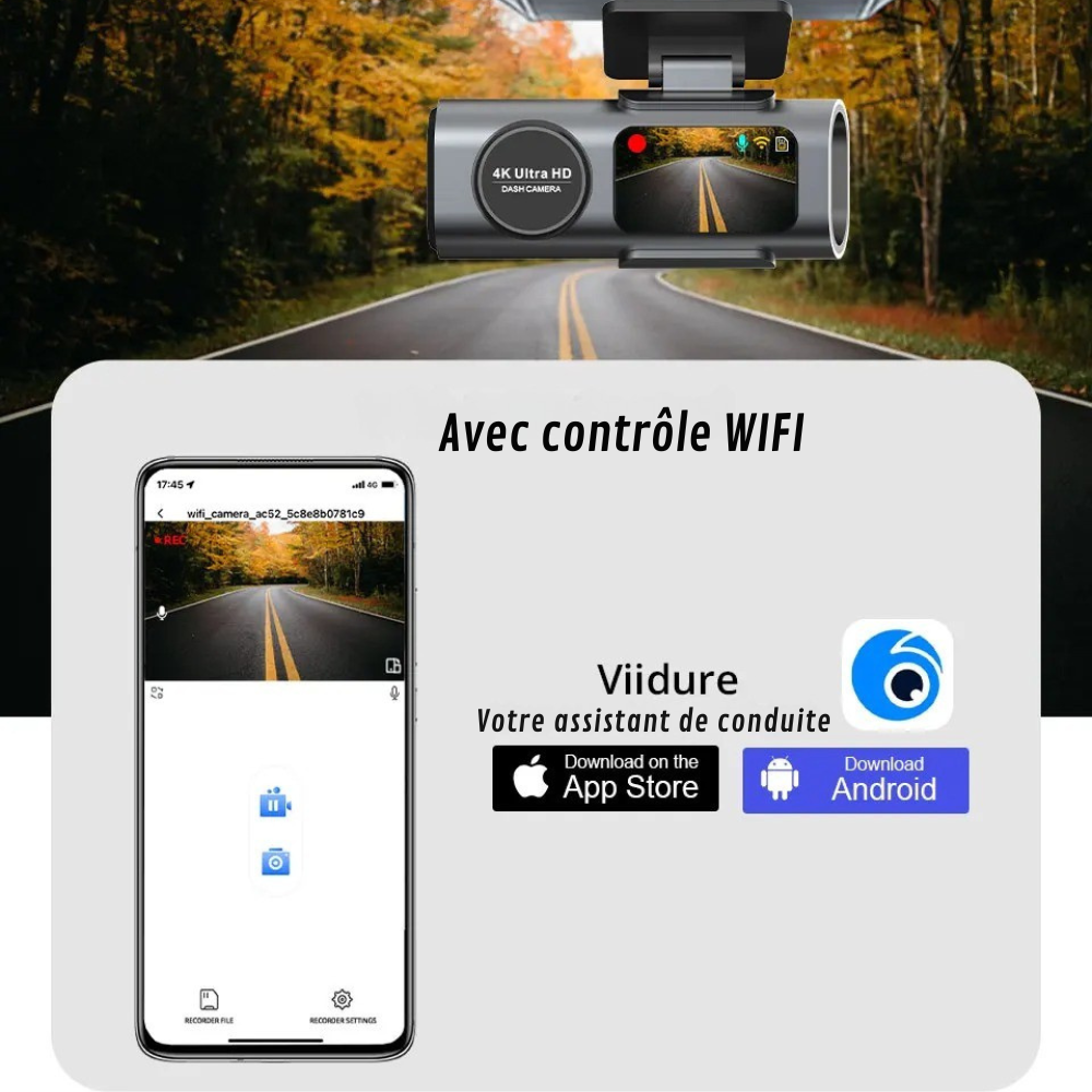 Caméra de Voiture 4K Full HD avec Enregistrement Continu