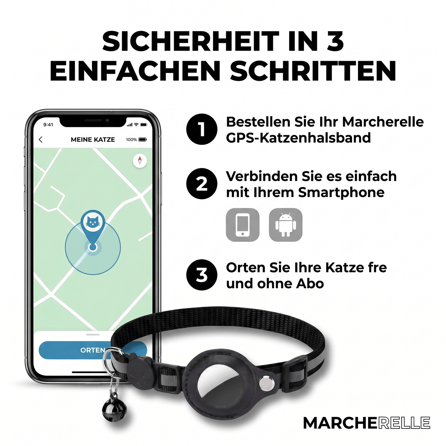 Macherelle™ – GPS Halsband Katze Kein Abonnement | Kompatibel mit iOS & Android