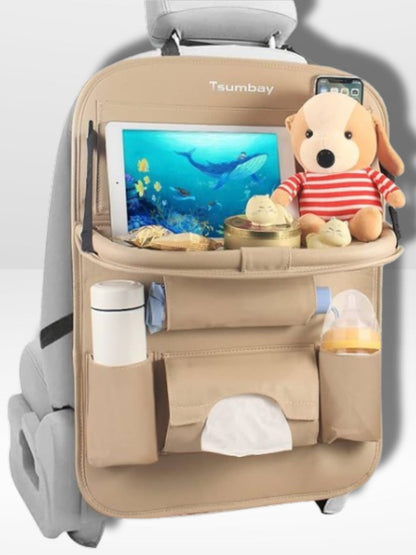 Support de siège auto avec plateau repliable en cuir